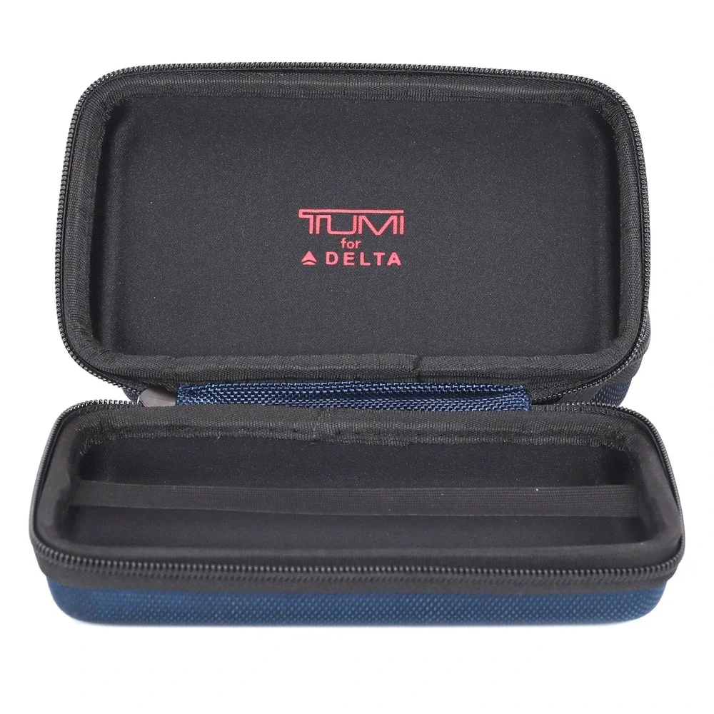Tumi Amenity Kit Case Navy Blue Hard Shell Travel Organizer Delta Airlines Pouch